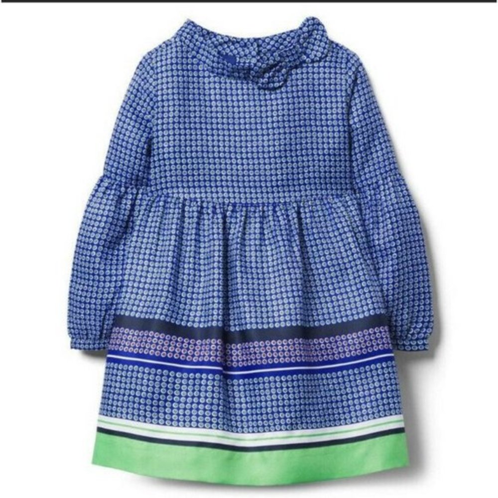 NWT Janie & Jack Blue Green Striped Polka Dot Long Sleeve Dress Baby 6-12 Months